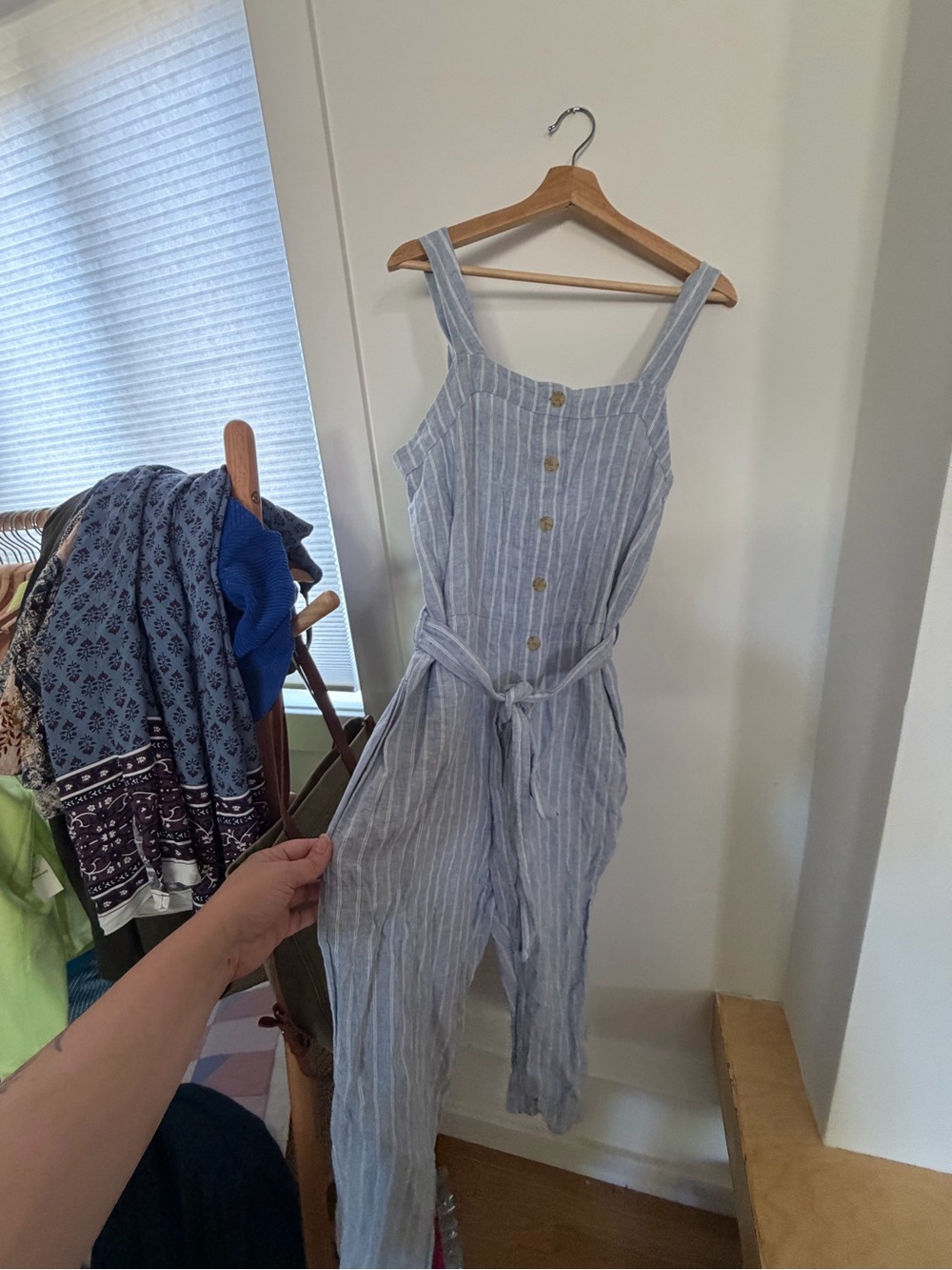 Everlane Light Blue and White Striped Linen Jumpsuit the picnic size 10 - Picture 4 of 8